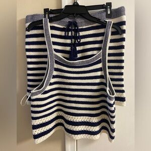 House of Harlow 1960 Navy & White Striped Knit short tank Set large New